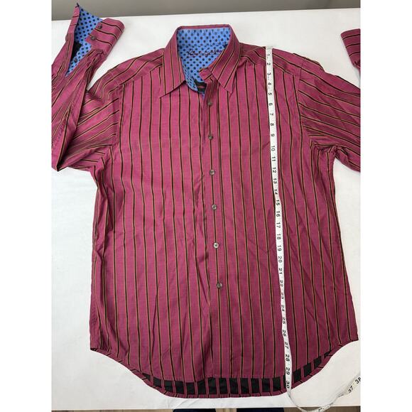 Robert Graham Shirt Button Up Stripes Contrast Collar Cuffs Twee Red Bold Medium - Picture 6 of 7